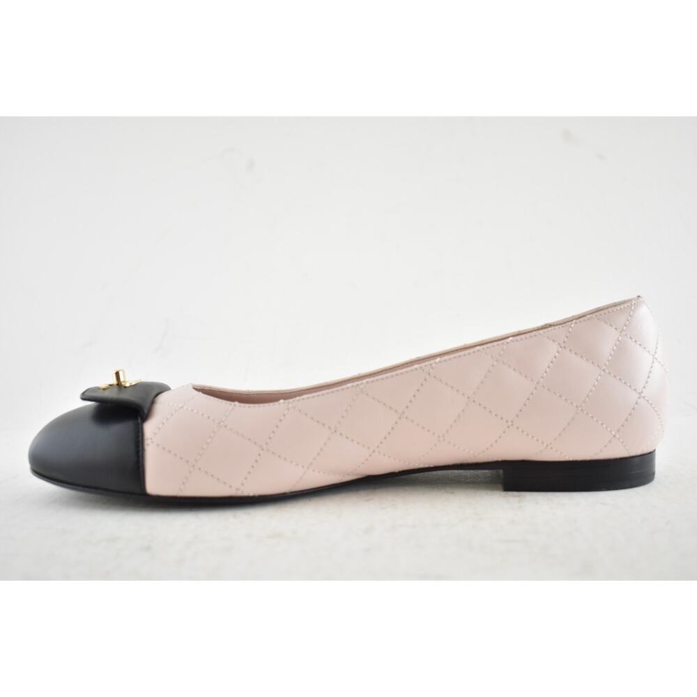 Chanel 24B Pink Black Turnlock Gold CC Logo Quilted Ballet Ballerina Flat 38 - Picture 12 of 15